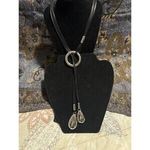 Chico’s faux leather corded silver geometric necklace